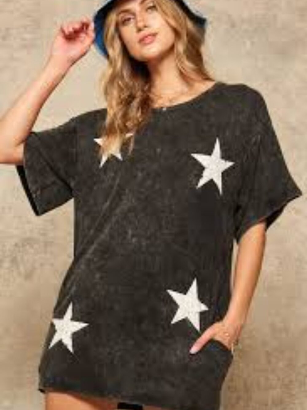 Promesa Gray Star Print Mini Tee Shirt Dress Size Small
